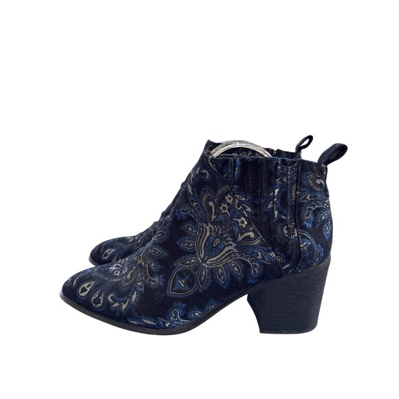 Jeffrey Campbell Viggo Brocade Booties Size 8.5 Black Blue Ankle Boots Stretch - Picture 4 of 10